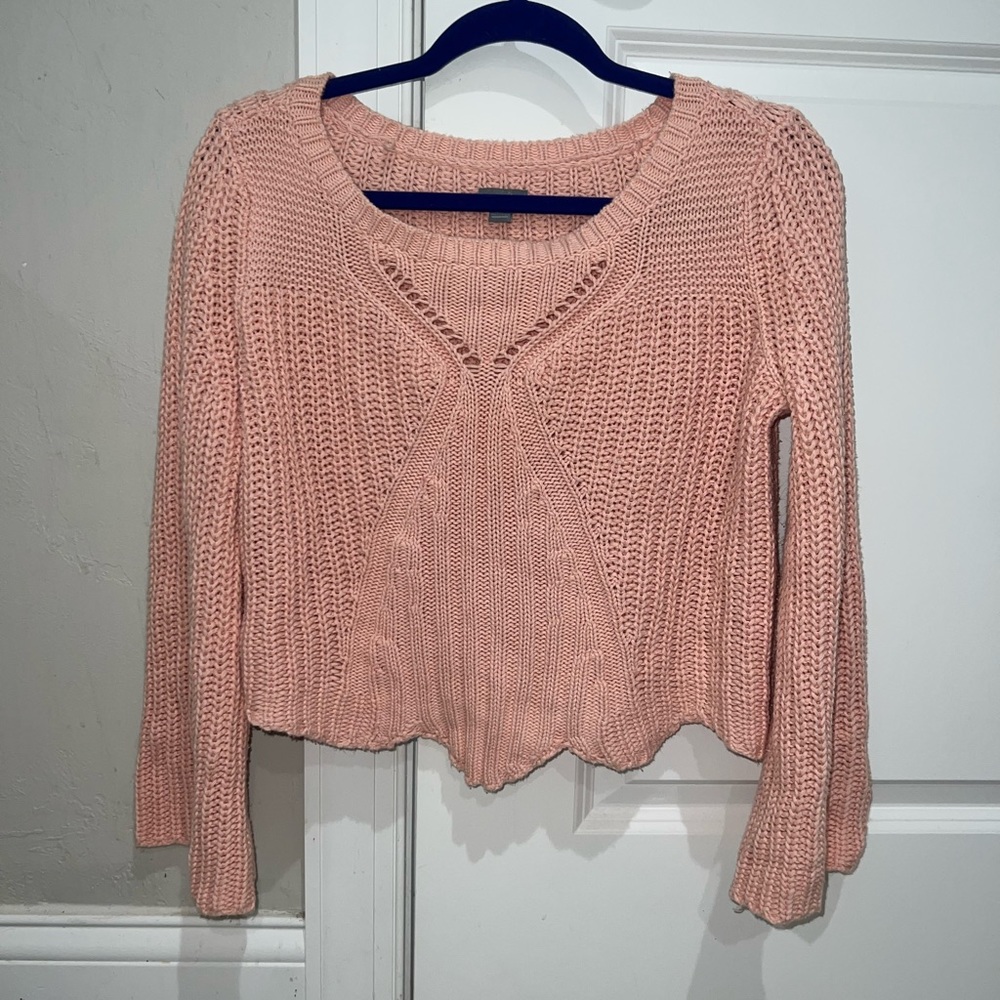 Aerie Peach Scallop Bottom Wide Sleeve Sweater